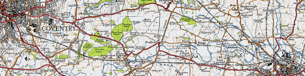Old map of Brinklow Heath in 1946