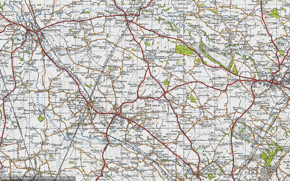 Old Map of Historic Map covering Brindley Green in 1947