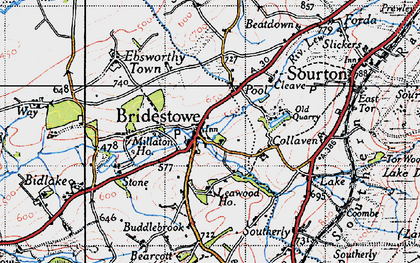 Old map of Bridestowe in 1946
