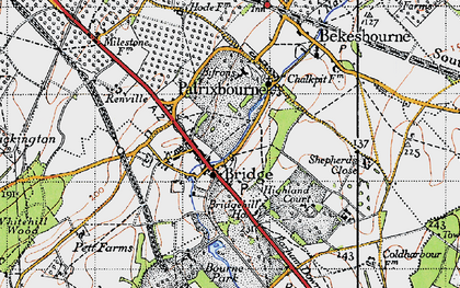 Old map of Barham Downs in 1947