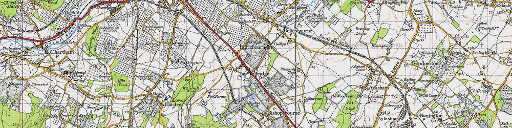 Old map of Barham Downs in 1947