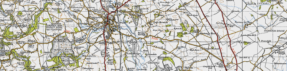 Old map of Bridge Hewick in 1947