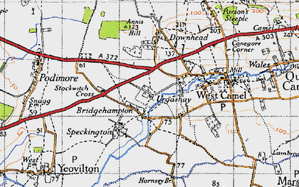 Old map of Bridgehampton in 1945