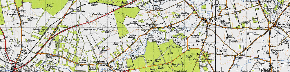 Old map of Brettenham Heath in 1946