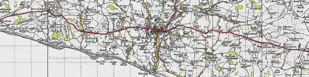 Old map of Bridport in 1945