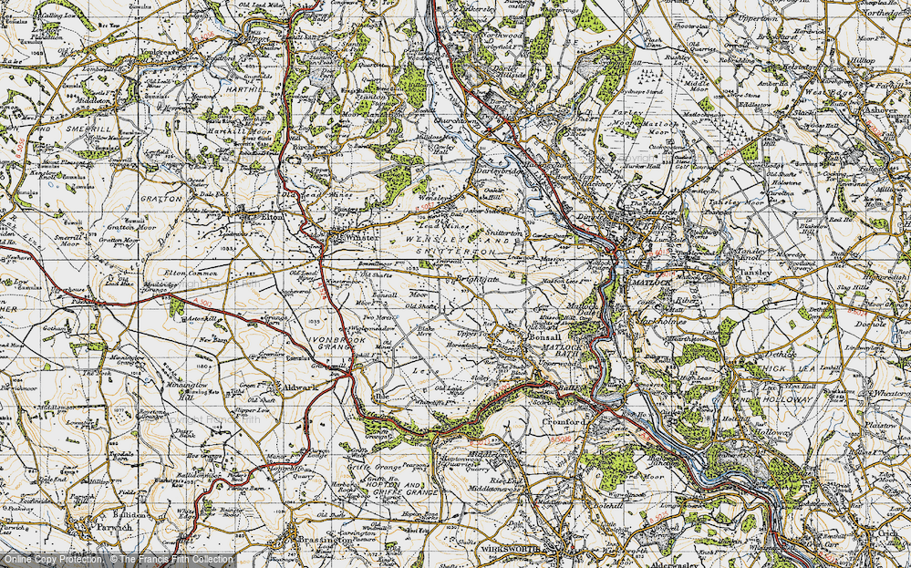 Old Map of Historic Map covering Bonsall Moor in 1947