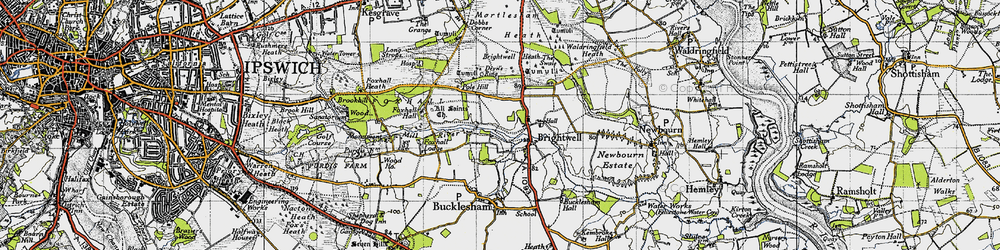 Old map of Bucklesham Hall in 1946