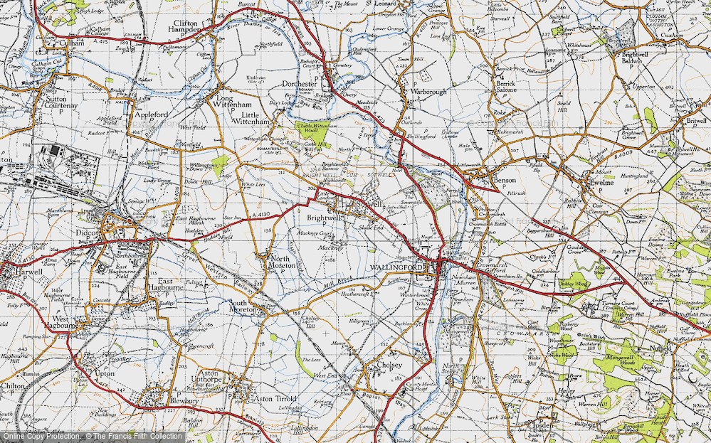 Old Map of Historic Map covering Brightwell Barrow in 1947