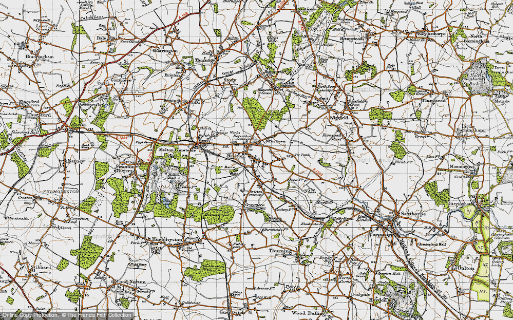 Old Map of Historic Map covering Briston Common in 1946
