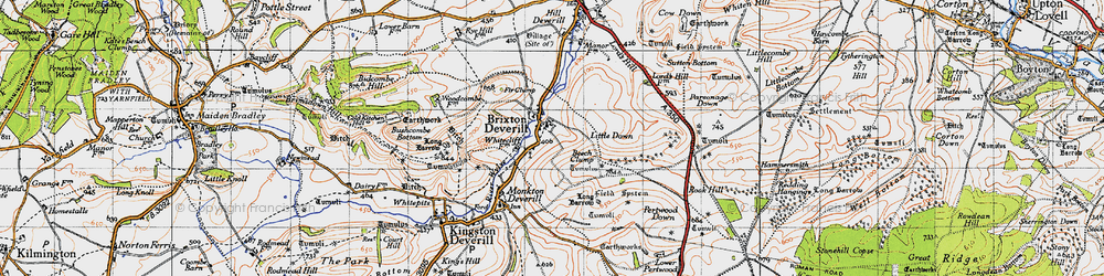 Old map of Brixton Deverill in 1946
