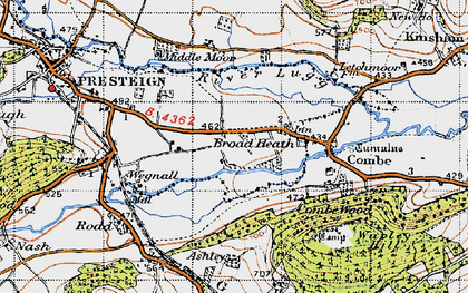 Old map of Hindwell Brook in 1947