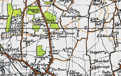 Old map of Broad Street Green in 1945