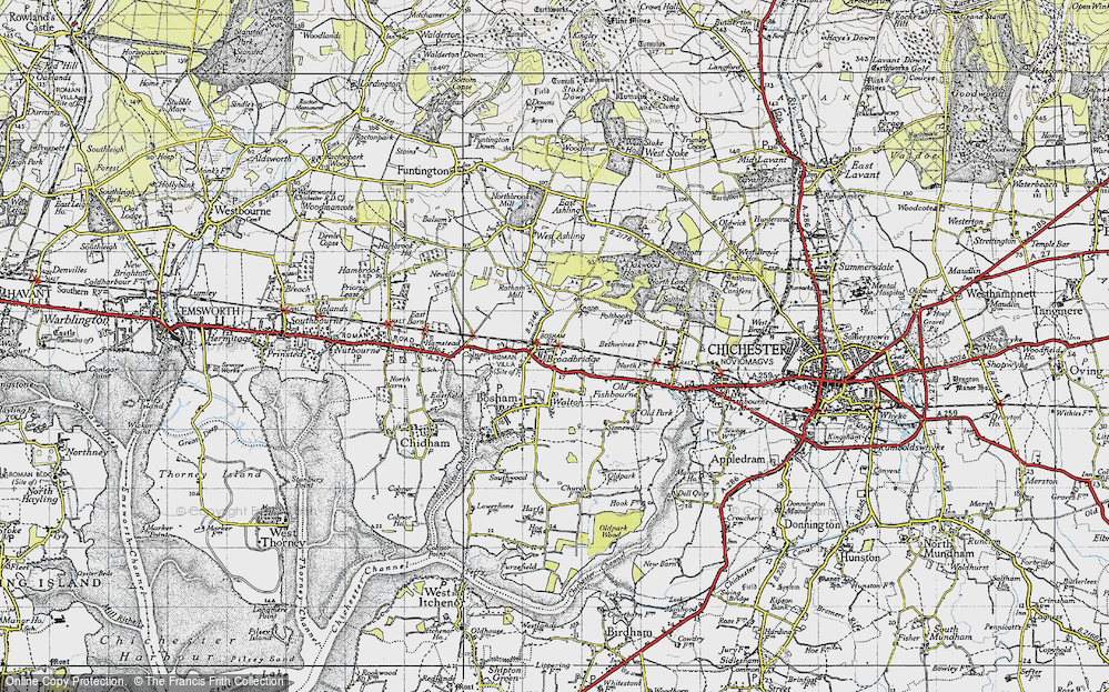 Old Map of Historic Map covering Bosham Sta in 1945