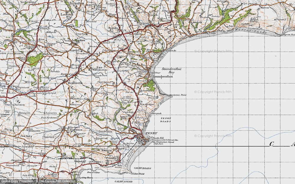 Old Map of Historic Map covering Monkstone Point in 1946