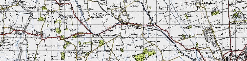 Old map of Broadholme in 1947