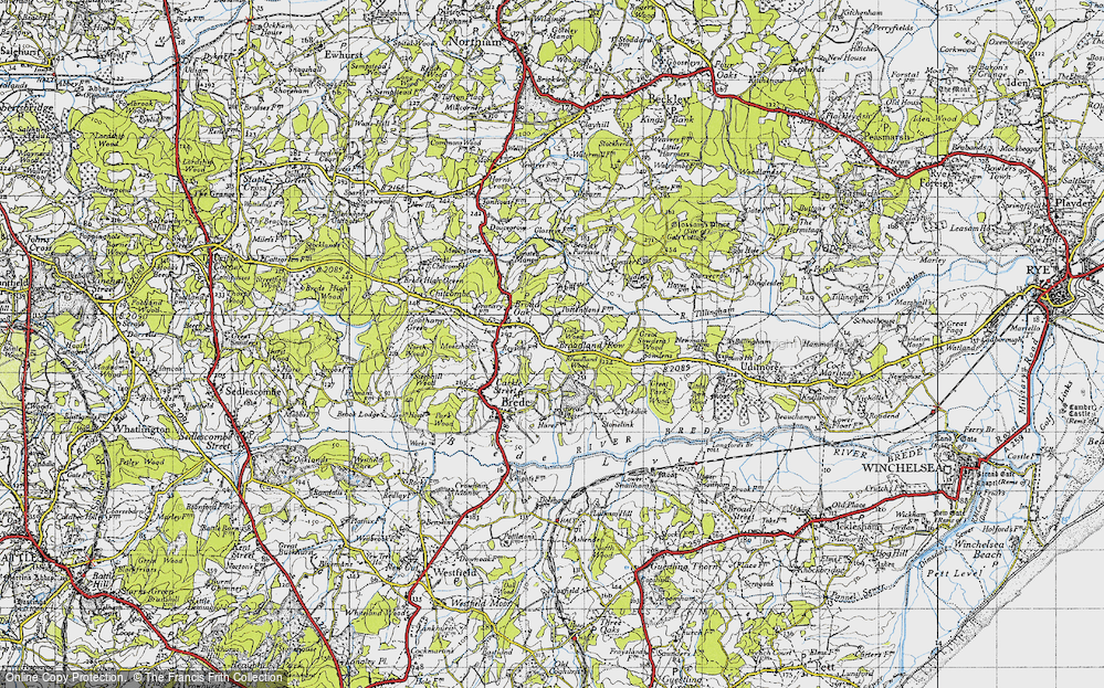 Old Map of Historic Map covering Brede Place in 1940
