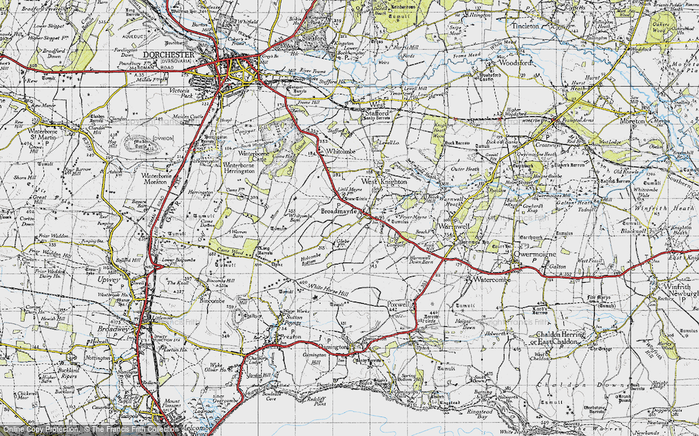 Old Map of Historic Map covering Whitcombe Barn in 1945