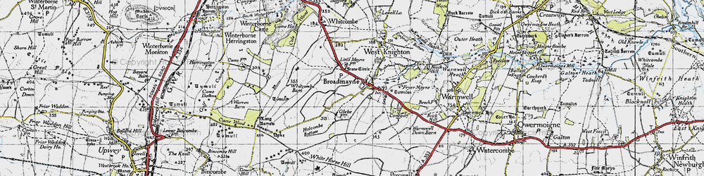 Old map of Whitcombe Barn in 1945