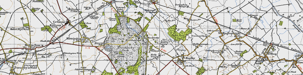 Old map of Brocklesby in 1946