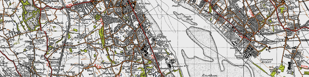 Old map of Bromborough Pool in 1947