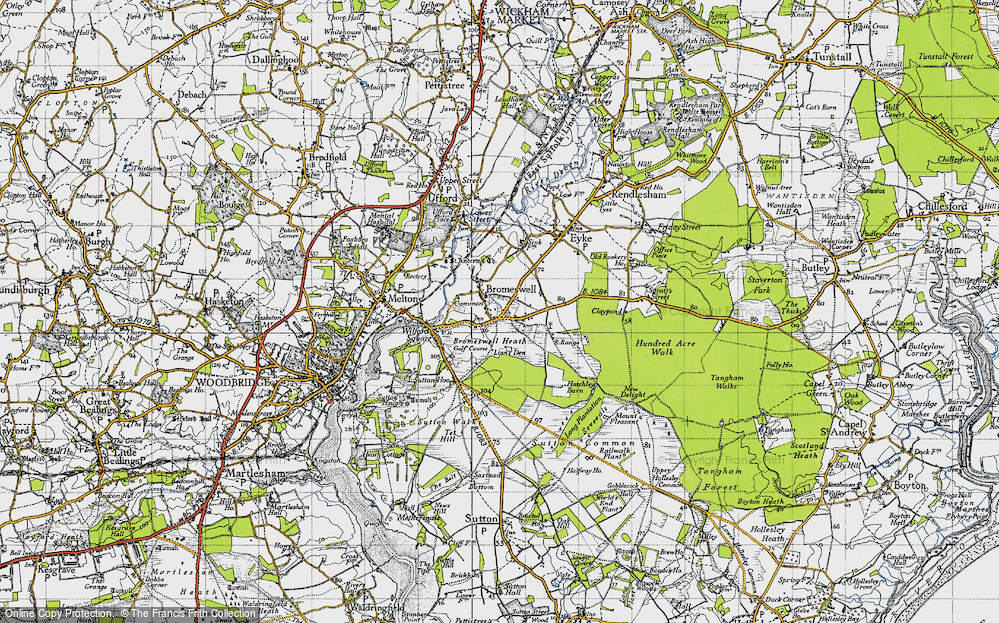 Old Map of Historic Map covering Bromeswell Heath in 1946