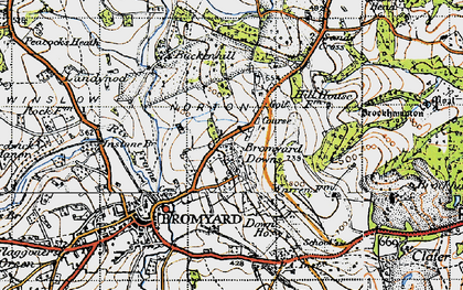 Old map of Bromyard Downs in 1947