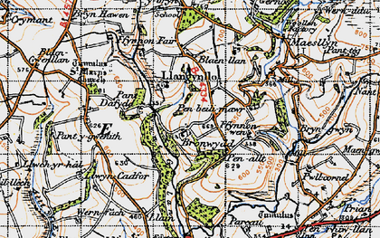 Old map of Blaenllan in 1947