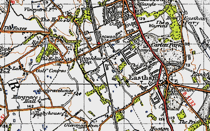 Old map of Bromborough Rake Sta in 1947