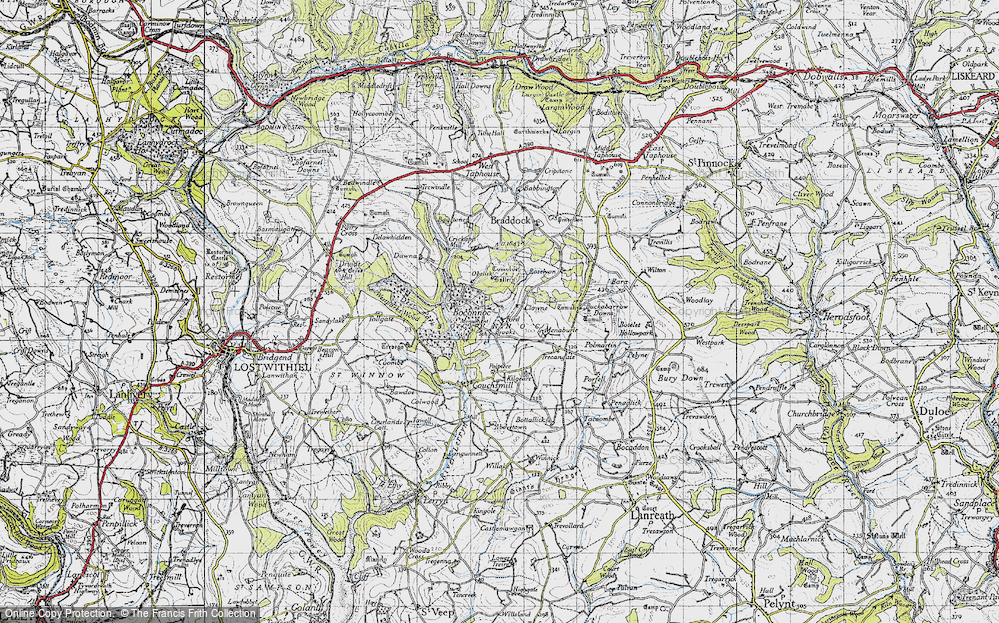 Old Map of Historic Map covering Buckabarrow Downs in 1946