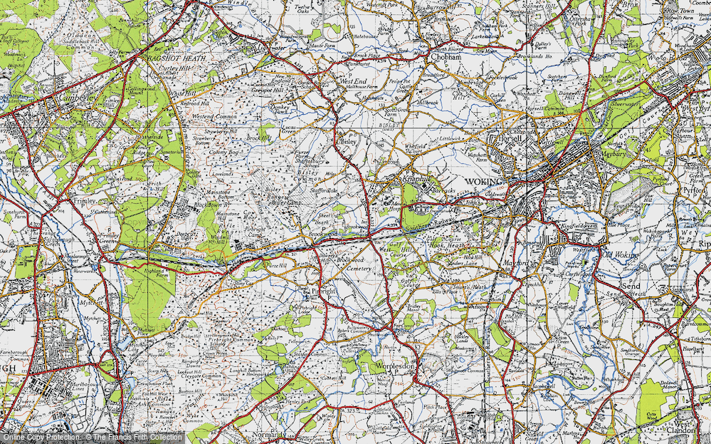 Old Map of Historic Map covering Brookwood Cemetery in 1940