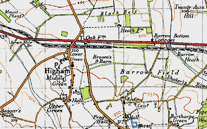 Old map of Broom's Barn in 1946