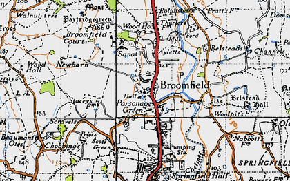 Old map of Broomfield in 1945