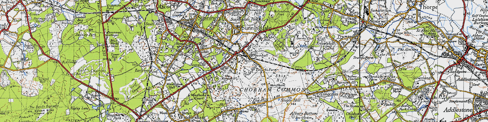 Old map of Chobham Common in 1940