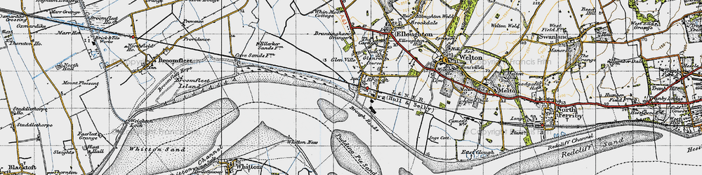 Old map of Brough Roads in 1947