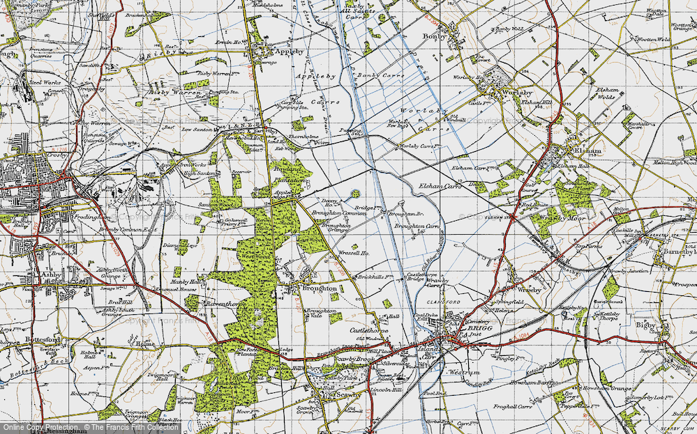 Old Map of Historic Map covering Broughton Carrs in 1947