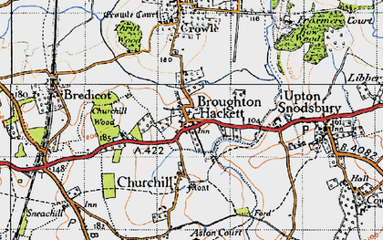 Old map of Broughton Hackett in 1947