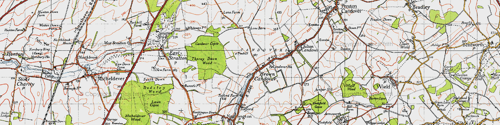 Old map of Brown Candover in 1945