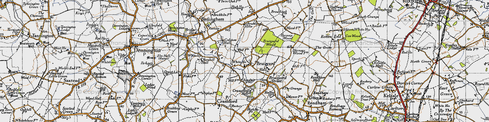 Old map of Bruisyard in 1946
