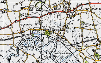 Old map of Bradeston Marsh in 1945