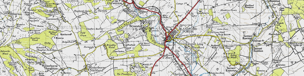 Old map of Bryanston in 1945