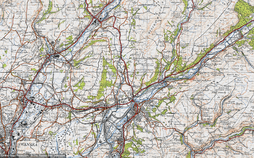 Old Map of Historic Map covering Bryncoch in 1947