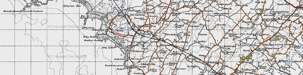 Old map of Barclodiad y Gawres in 1947
