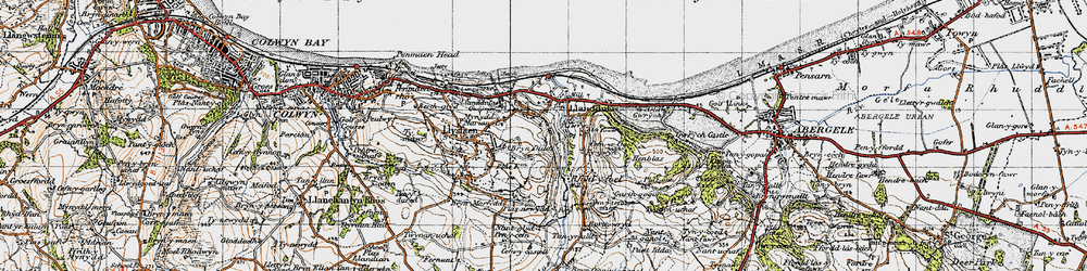 Old map of Bryn Dulas in 1947
