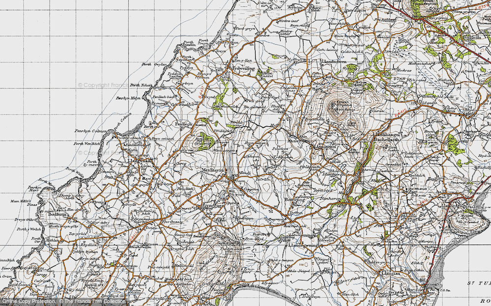 Old Map of Historic Map covering Crugeran in 1947