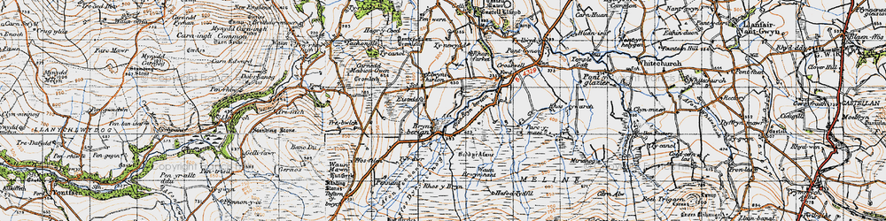 Old map of Afon Bryn berian in 1947