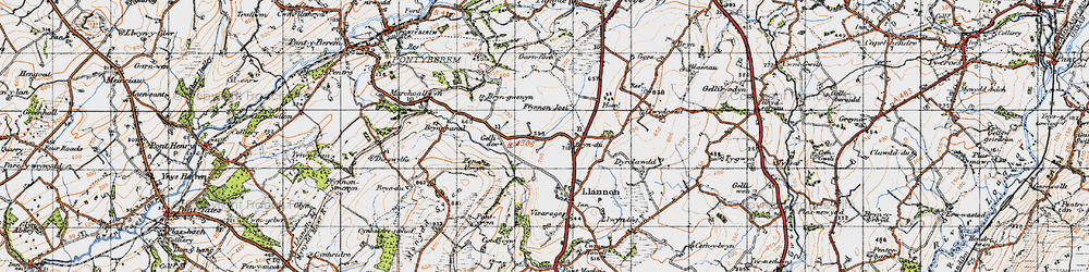 Old map of Bryn-gwenyn in 1947