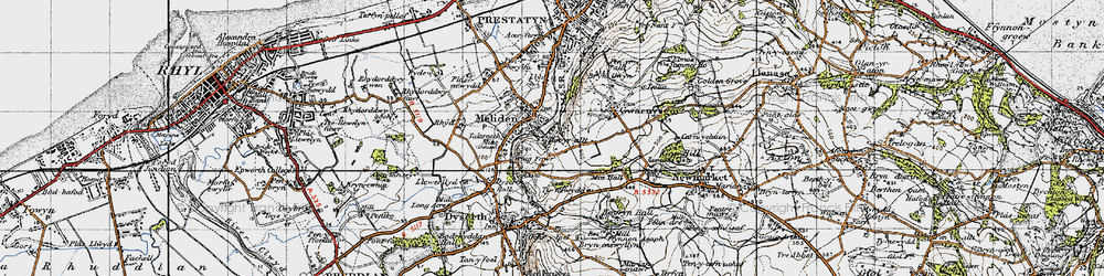 Old map of Bryniau in 1947