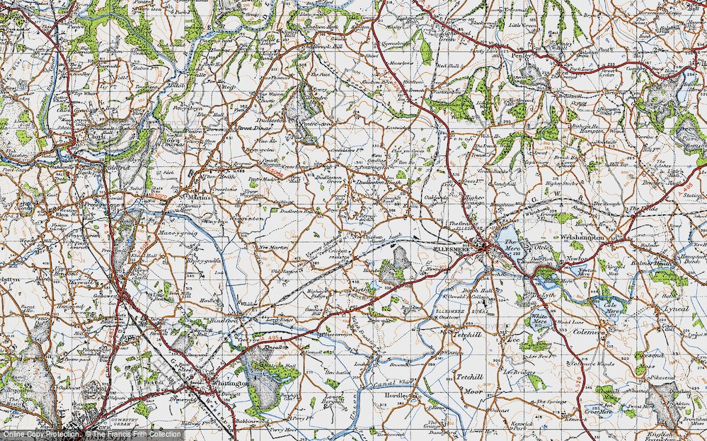 Old Map of Historic Map covering Dudleston Hall in 1947