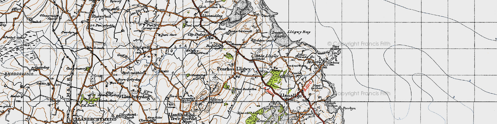 Old map of Brynrefail in 1947