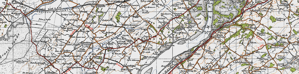 Old map of Brynsiencyn in 1947
